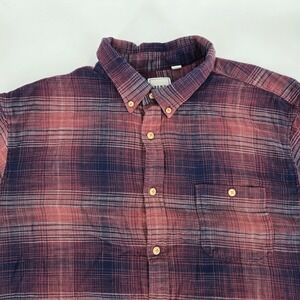 ROWM Flannel Shirt XL Red Navy Plaid 100% Cotton Short Sleeve Big & Tall VGUC